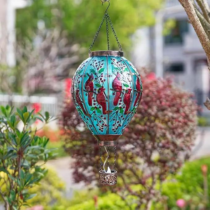 DREAMSOUL Cardinal Large Solar Hot Air Balloon Lantern with Flame, Glass Hanging Solar Lanterns Outdoor Waterproof for Garden Yard Patio Decor by GreenHaven Gardens