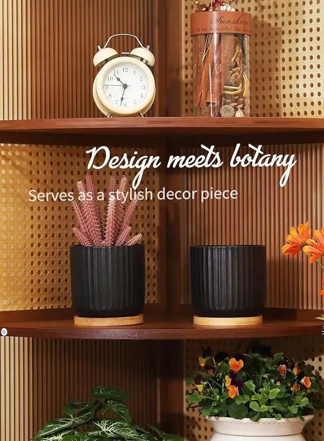TAMAYKIM 4 Inch Small Cylinder Ceramic Plant Pots with Drainage Holes, Modern Indoor Planters with Tray for Aloe, Succulent, Snake Plants, Cactus & Herbs, Black, Set of 4 by GreenHaven Gardens