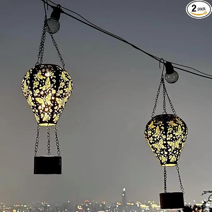 2-Pack Butterfly Decor Hot Air Balloon Solar Lantern – Outside Decorative Hanging Light for Garden Yard Patio Porch Lawn and Pathway – Unique Housewarming, Birthday Gift for Women Mom Grandma by GreenHaven Gardens