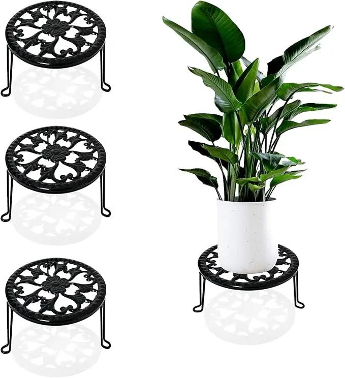 3 Pack Metal Plant Stand Indoor Outdoor, Heavy Duty Flower Pot Stands for Multiple Plants, Black Iron Plant Holder for Planters, Round Plant Shelf for Patio Garden Balcony Living Room by GreenHaven Gardens
