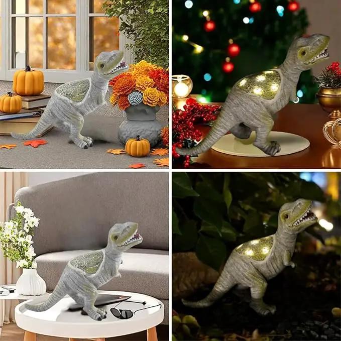 Solar Powered Lifelike Dinosaur Garden Statue Hand-Made Glass Craftsmanship Resin Outdoor Tyrannosaurus Figurine Light Decoration Home Decor Lawn Yard Patio Porch Ornament Gift by GreenHaven Gardens