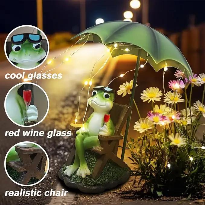 Solar Garden Frog Decor Statue Fairy Garden Accessories Outdoor Figurine LED Lights Art Housewarming Gift for Patio,Yard,Lawn Ornament Women Gardening Decoration Gifts by GreenHaven Gardens
