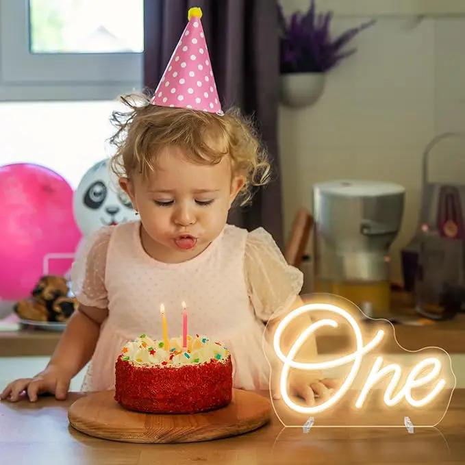 One Neon Sign for First Birthday, LED Neon Lights One Table Number Neon Light Lamp for Home Birthday Party Decor Photo Prop Christmas Gift by GreenHaven Gardens