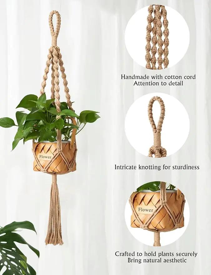 2Pcs Macrame Plant Hangers Indoor & Outdoor (27.56”) Boho Hanging Planters for Indoor Plants, Macrame Wall Hanging Decor for Flower Pots & Baskets (Pots Not Included) by GreenHaven Gardens