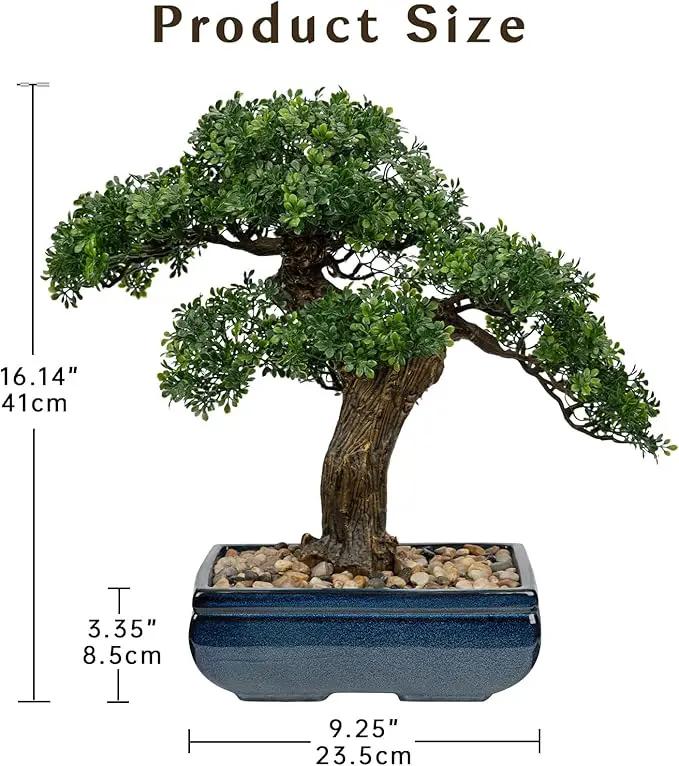 Artificial Bonsai Tree Juniper Faux Plants Indoor Fake Plants Decor with Blue Square Ceramic Pots for Home Table Office Desk Bathroom Shelf Bedroom Living Room Farmhouse Decorations by GreenHaven Gardens