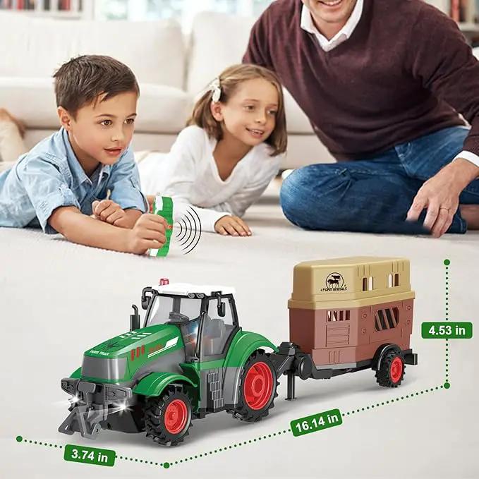 fisca Remote Control Tactor Toy Set & 33PSC Farm Vehicle Playset - Animal Figurines ,2.4GHz 1/24 Scale RC Tractor,Livestock Trailer, Fence with Light for Kids Age 4, 5, 6, 7 and Up Years Old by GreenHaven Gardens