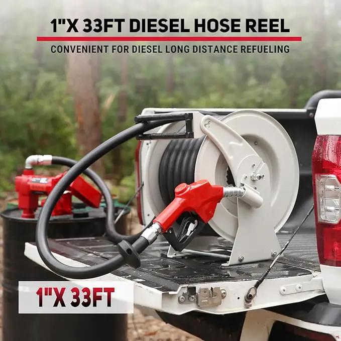 Fuel Hose Reel, 1" x 33' Diesel Fuel Reel with Refueling Nozzle, 300 PSI Heavy-duty Steel Construction Used for Aircraft Ship Vehicle Tanker Truck by GreenHaven Gardens