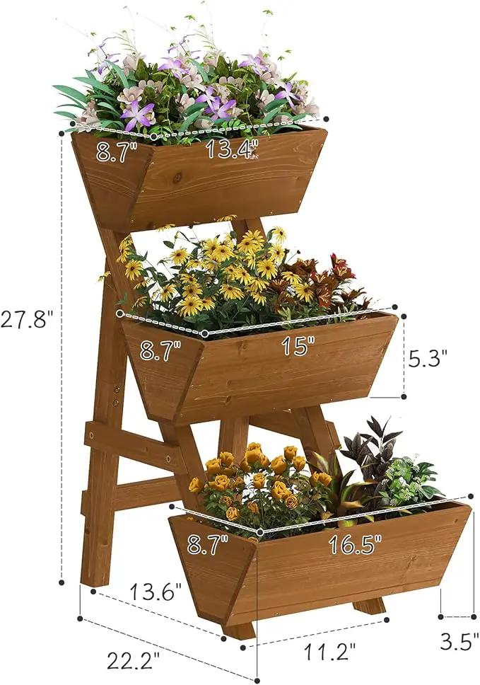 3-Tiers Wooden Raised Garden Bed,Wood Planter Box for Vegetable,Flower Rack,Flower Pot Stands,Indoor Outdoor Gardening Planting Beds (Brown, Small) by GreenHaven Gardens