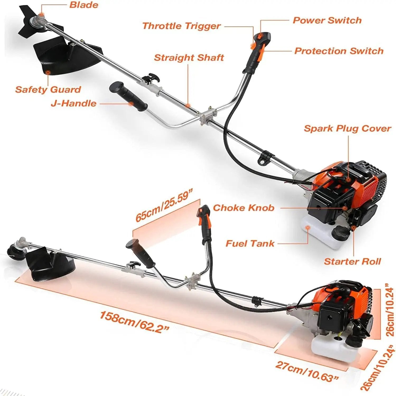 COOCHEER Brush Cutter Gas Powered 58cc, 4 in 1 Weed Wacker, 2-Cycle String Trimmers Gas Brush Cutter Straight Shaft Gas Grass Trimmer for Lawn and Garden Care Trimming, Red by GreenHaven Gardens