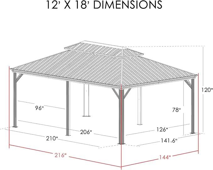 Kozyard Alexander 12' X 18' Hardtop Permanent Aluminum Metal Gazebo with Galvanized Steel Double Roof Canopy, Curtain and Netting, Gazebo Pavilion for Patio, Backyard, Deck, Lawn (Brown) by GreenHaven Gardens