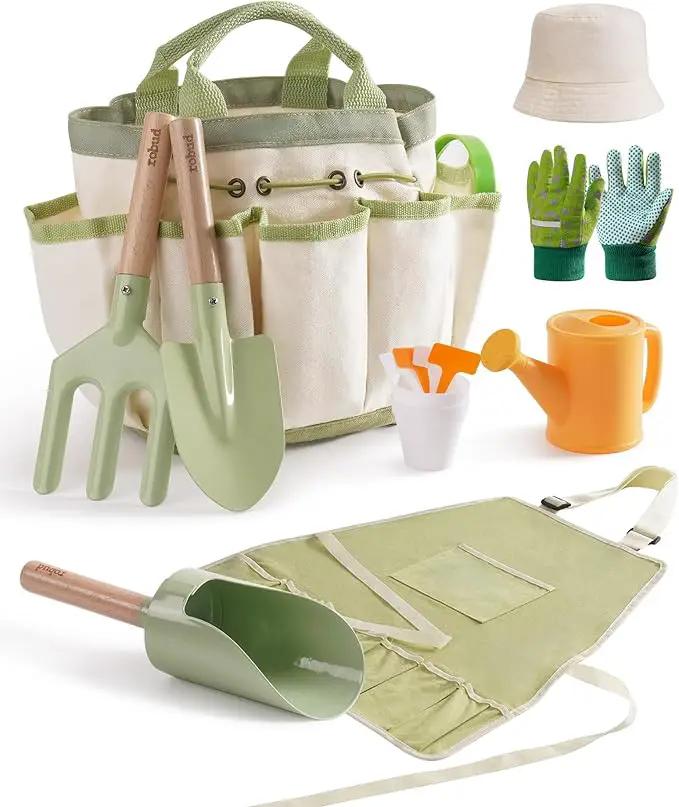 ROBUD Kid Gardening Set, Wooden Garden Tool for Kid, Garden Tool Kit with Tool Storage Bag, Apron, Gloves, Montessori Toys for Kids to be Closed to Nature, WRP25 by GreenHaven Gardens