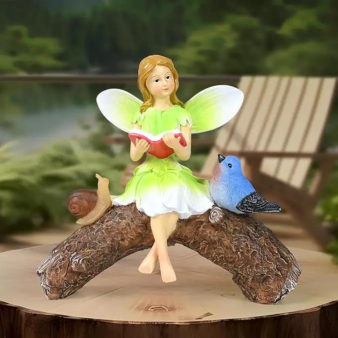 Garden Flower Fairy Statue Decor-Solar Outdoor Fairy Statues-Garden Fairy Outdoor Snail,Bird Figurines Decoration for Outside Patio Lawn Yard,Fairies Ornaments Gifts,Tall 8.4 Inches by GreenHaven Gardens