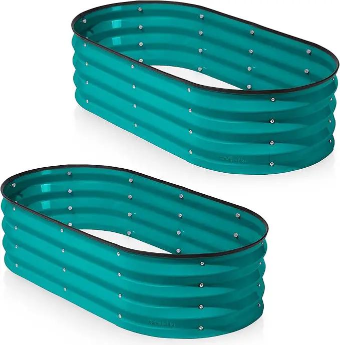 Galvanized Raised Garden Beds Outdoor // 4×2×1 ft (2-Pack) Planter Raised Beds for Gardening, Vegetables, Flowers (Turquoise) // Large Metal Garden Box by GreenHaven Gardens