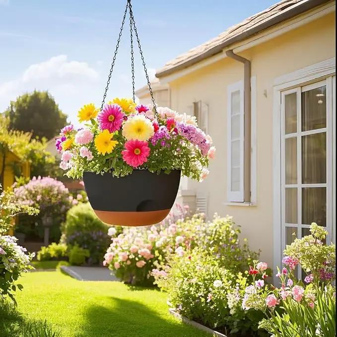 12 Inch Hanging Baskets for Plants Outdoor, Hanging Planters for Indoor Outdoor Plants, Hanging Planter with Self Watering, Hanging Flower Pots (Black) by GreenHaven Gardens
