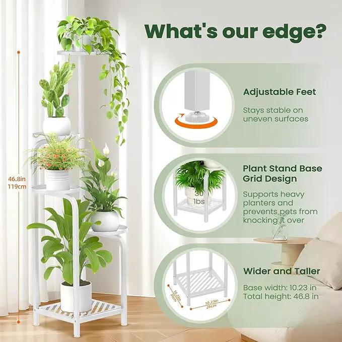 TOSKING 5 Tier Tall Plant Stand Indoor Outdoor, Heavy Duty Corner Shelf for Plants & Decor, Space Saving 3.9FT Metal Flower Pot Stand for Balcony, Garden, Living Room, Patio (White, 47in) by GreenHaven Gardens