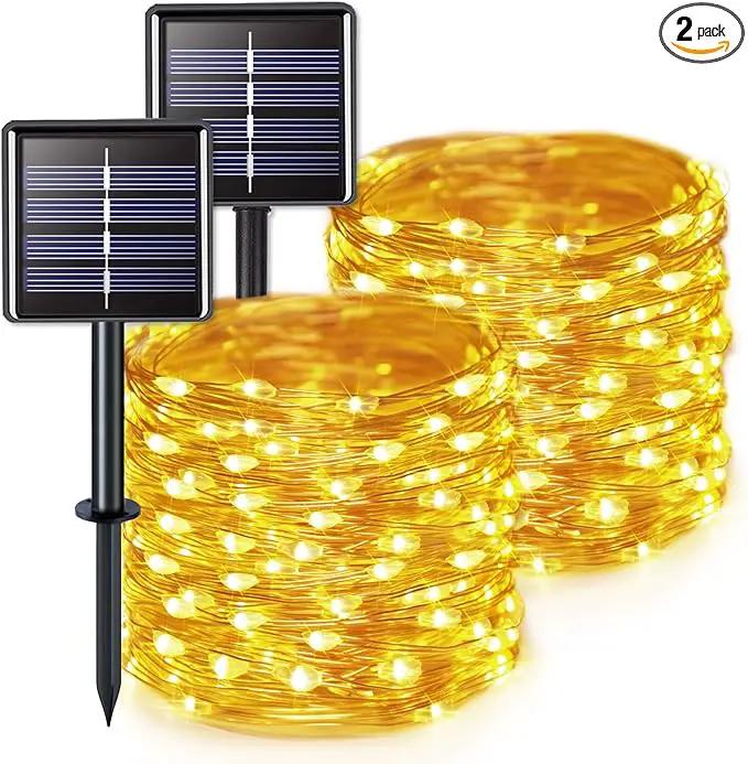 JMEXSUSS Solar String Lights 200 LED, Warm White, Waterproof, 66ft, 8 Modes, IP44, Outdoor Patio, Garden, Christmas Decoration by GreenHaven Gardens