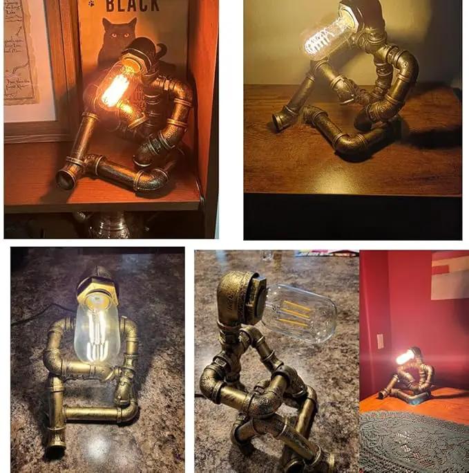 Steampunk Table Robot Lamps with 2 Bulbs,Retro Industrial Robot Desk Lamps Water Pipe Light for Office,Bedroom,Living Room in Bronze by GreenHaven Gardens