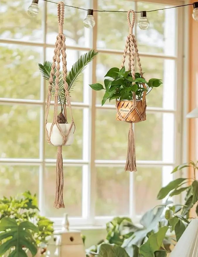2Pcs Macrame Plant Hangers Indoor & Outdoor (27.56”) Boho Hanging Planters for Indoor Plants, Macrame Wall Hanging Decor for Flower Pots & Baskets (Pots Not Included) by GreenHaven Gardens