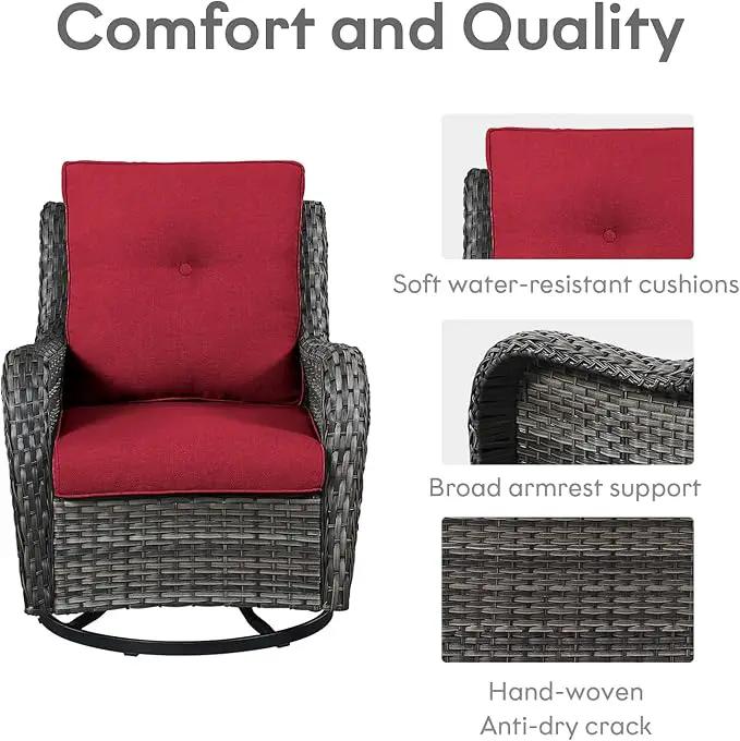 4 Pieces Patio Furniture Sets, Wicker Patio Swivel Glider Chair with Ottomans, Outdoor Furniture Set for Outside Porch, Deck, Balcony, Garden by GreenHaven Gardens