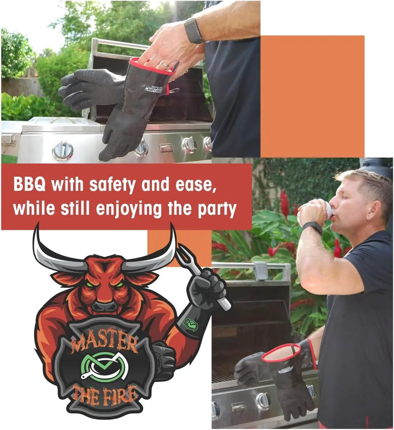 Freedom BBQ Gloves 932°F Heat Rated Magnetic EZ On Off Safety Clips Waterproof for Grills Smokers Fryers Ovens (14") by GreenHaven Gardens