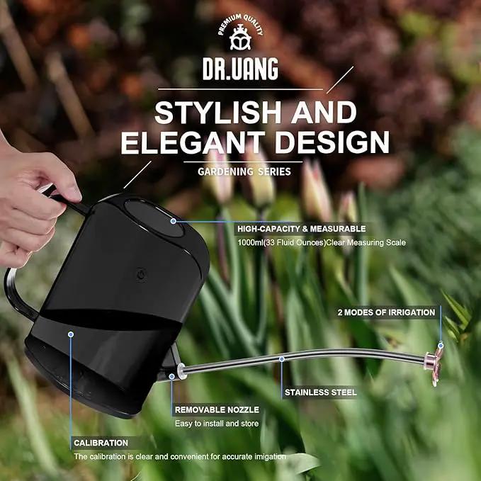 Watering Can Indoor for House Plants Small Watering cans with Long Spout Flower Model Sprinkler Head 1.2L (Black Coffee, 1.2L) by GreenHaven Gardens