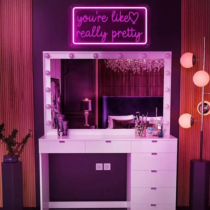 You're Like Really Pretty Neon Sign for Wall Decor, Dimmable LED Neon Lights for Bedroom, USB Powered Light Up Signs for Home Birthday Party Wedding Beauty Salon Decoration Pink LED Neon Signs by GreenHaven Gardens
