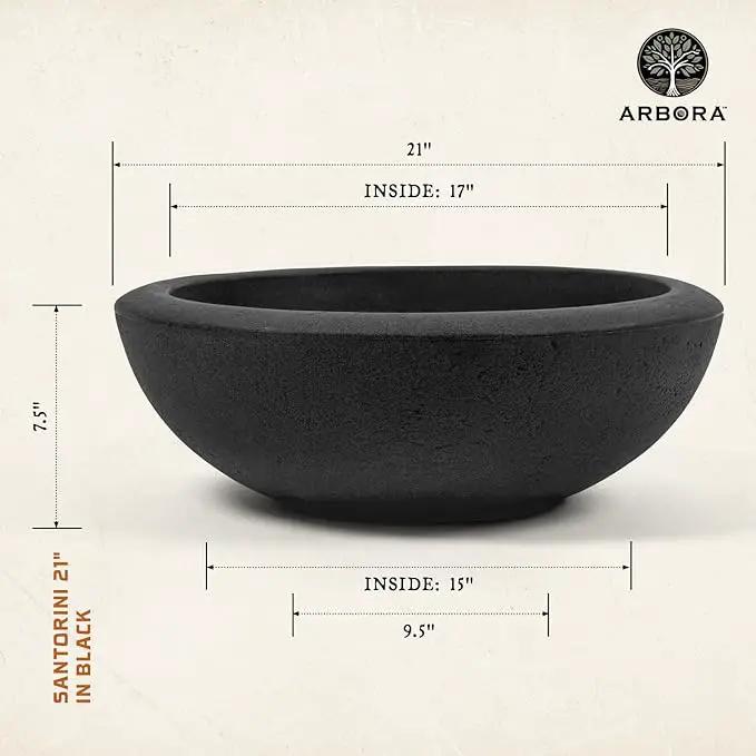 ARBORA 21" and 26” Santorini Bowls with Classic Black Finish - Polyresin Indoor and Outdoor Planters, Durable, Weatherproof, Lightweight, Large Plant Pots for Patio, Garden, Deck by GreenHaven Gardens