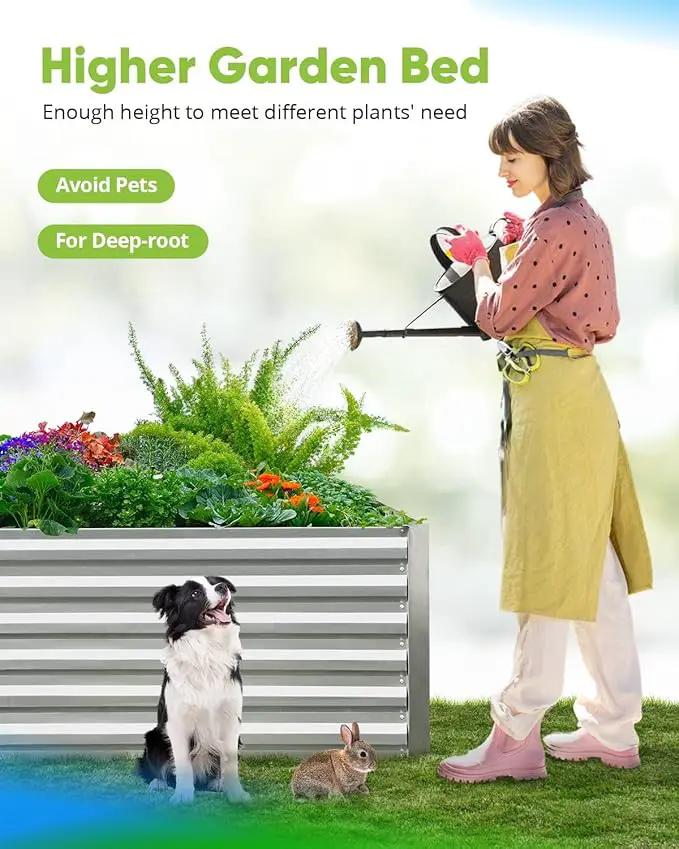Quictent Galvanized Raised Garden Bed 6x3x2 Ft Metal Planter Box Bottomless for Backyard, Include 1 pc Tomato Cage, Silver by GreenHaven Gardens
