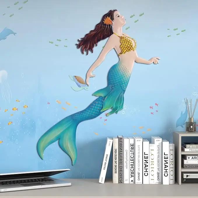 John's Studio Metal Mermaid Sea Wall Decor Outdoor Garden Hanging Art Sculptures Home Ocean Theme Decorations for Kitchen Bathroom and Pool - 14.9Inches by GreenHaven Gardens