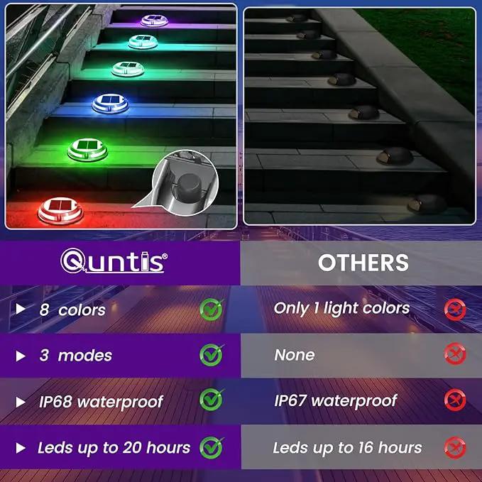 Quntis RGB Solar Deck Lights 12 Pack, 11 Lighting Modes Solar Driveway Lights Outdoor Waterproof IP68, Step Light for Outside, Deck Light for Stair Pathway Walkway by GreenHaven Gardens