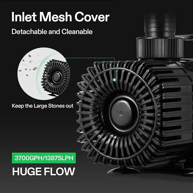 VIVOSUN 3700 GPH Submersible Water Pump with Barrier Bag, Ultra Quiet 300W Pond Pump for Pond, Waterfall, Fish Tank, Statuary, Hydroponic, 21Ft. Lift Height by GreenHaven Gardens