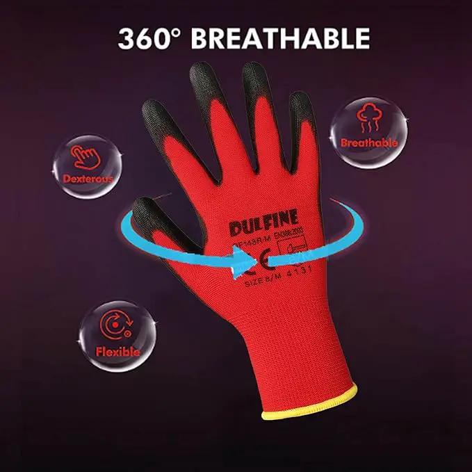 DULFINE Safety Work Gloves PU Coated-12 Pairs,Red Seamless Knit Glove with Polyurethane Coated Smooth Grip on Palm & Fingers, for Men and Women, Ideal for General Duty Work (Large) by GreenHaven Gardens