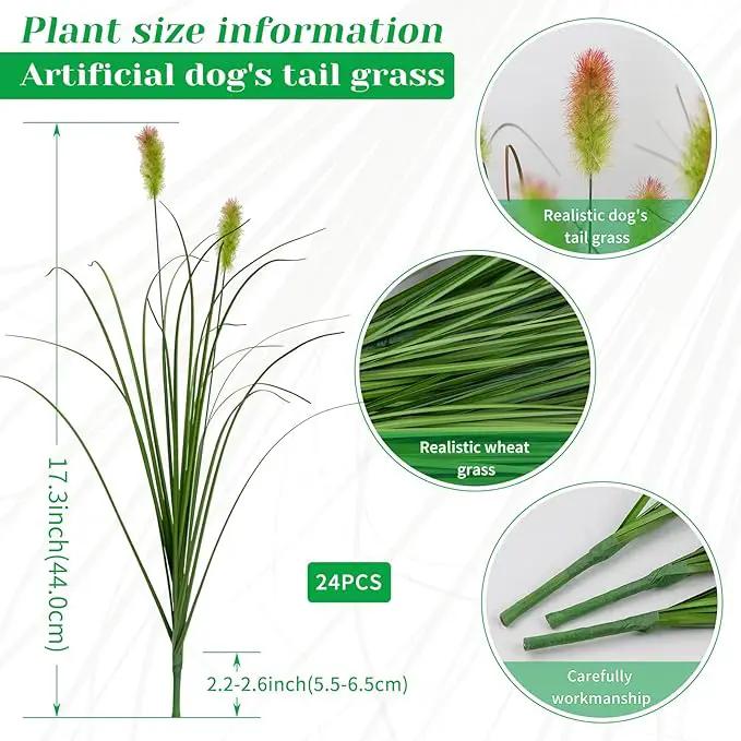 Artificial Grass Plants Outdoor 24 Bunches Fake Onion Grasses with Plush Fake Shrubs Plant Flowers Faux Greenery Wheat Sea Grass for Outside Garden Indoor House Home Office Room Décor (Green & Red） by GreenHaven Gardens