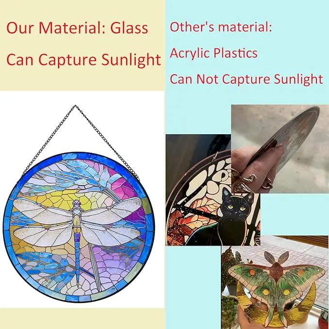 Hanging Stained Glass for Windows,20cm/7.87inch Dragonfly Hand-Painted Sun Catcher Garden Hangings Christmas Mother's Day, Valentine's Day Ornaments Festival Gift (B Style) by GreenHaven Gardens