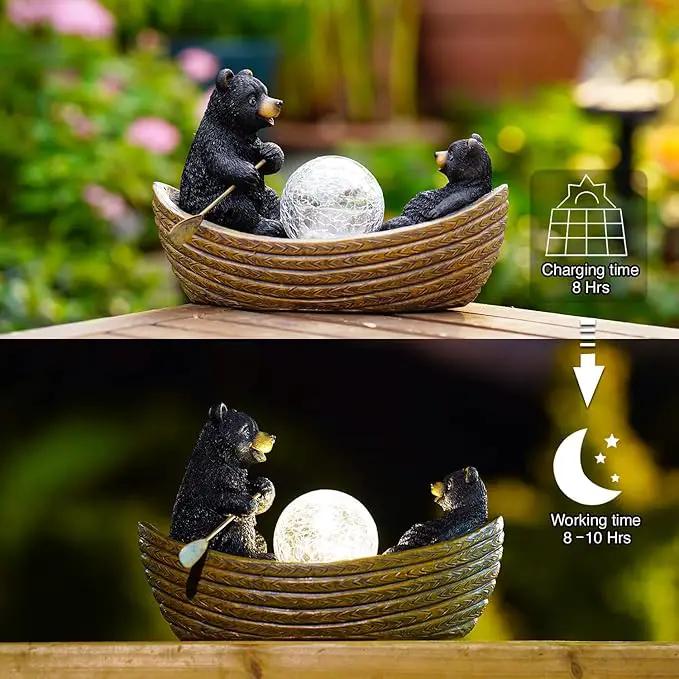 Goodeco Solar Bears Boating Statue - Waterproof Outdoor Bear Decor with Solar Gazing Ball Lights - Great Gift for Bear Lovers and Garden Enthusiasts - Ideal Gifts for Mom & Birthdays by GreenHaven Gardens