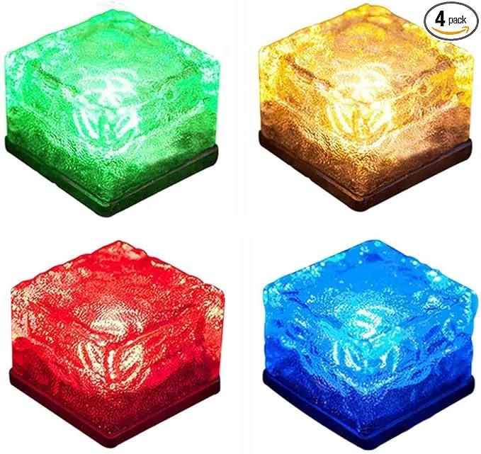 Solar Glass Brick Light - Crystal Brick Stone - Garden Solar Ice Cube Charming Glass Brick Lights Colour Change LED Garden Courtyard Pathway Patio Pool Outdoor Decoration Christmas(RGB 4PCS) by GreenHaven Gardens