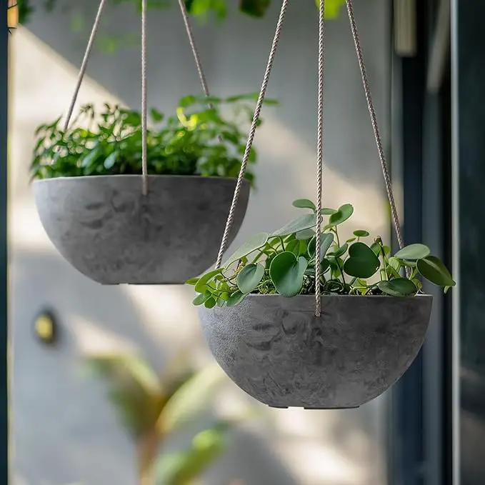 LA JOLIE MUSE Hanging Planter Flower Plant Pots - 9.84 Inch Indoor Outdoor Balcony Patio Hanging Basket Set of 2, Marble Pattern by GreenHaven Gardens