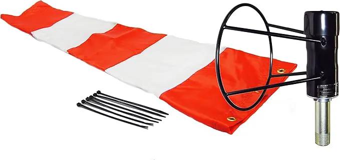 8" X 36" Orange and White Windsock with 8" Ball Bearing Frame USA Made by GreenHaven Gardens