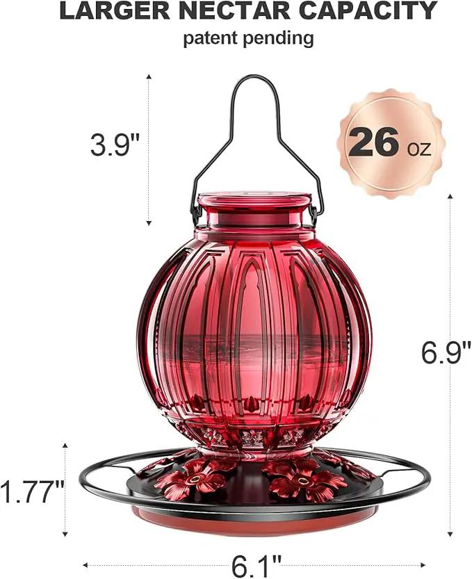 2 Pack Glass Hummingbird Feeder for Outdoors Hanging, Bird Nectar Feeder with Perch & 5 Flower Feeding Ports, 26 Oz Leak Proof for Outside Garden Decor Backyard, Gifts for Women Mom, Red & Green Blue by GreenHaven Gardens