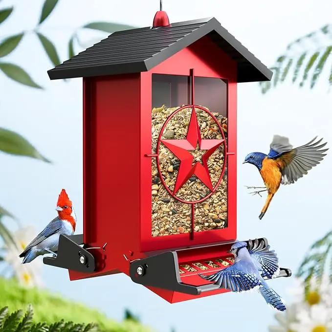 Squirrel Proof Bird Feeder for Outdoors Hanging, Metal Wild Bird Seed Feeder with Bilateral Weight-Activated Perches, 5LB Large Capacity Wild Bird Feeders for Outside Finch, Cardinal, Blue Jay by GreenHaven Gardens