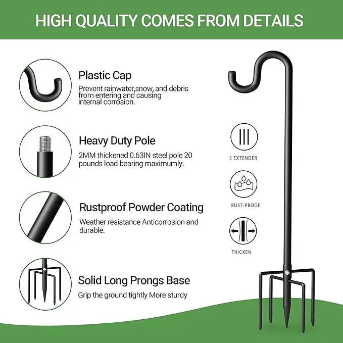 92" Shepherds Hooks for Outdoor, Extra Thick Bird Feeder Pole with 5 Prong Base, Adjustable Shepards Hook for Garden, Weddings, Hanging Plant by GreenHaven Gardens