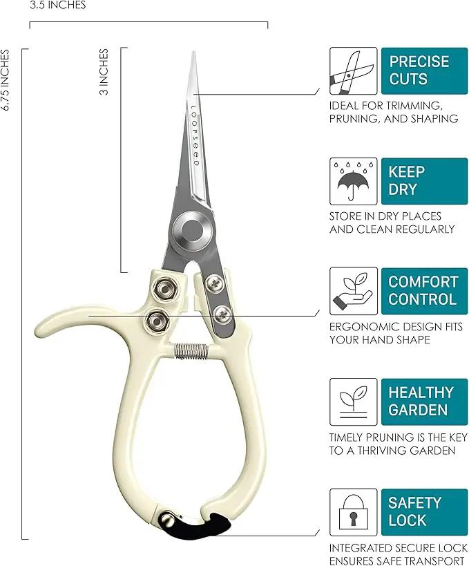 Plant Pruning Shears Garden Trimming Scissors Precision Hand Pruner Herb Snips Flower Clippers Bonsai Trimmers Straight Sharp Blade Tapered Tip Ergonomic Handle Garden Tools (Classic Cream) by GreenHaven Gardens