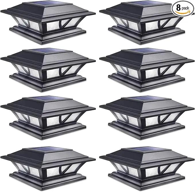 SIEDiNLAR Solar Post Lights Outdoor 2 Modes LED Deck Fence Cap Light for 4x4 5x5 6x6 Posts Patio Garden Decoration Warm White/Cool White Lighting Black (8 Pack) by GreenHaven Gardens