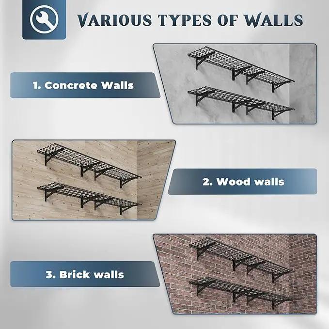 4 Pack Heavy Duty Garage Wall Shelving Set (1.5x4ft), Wall Mounted Garage Shelves 1000lbs Capacity, 18"x96" Shelf Storage Rack Floating Shelves, Black by GreenHaven Gardens