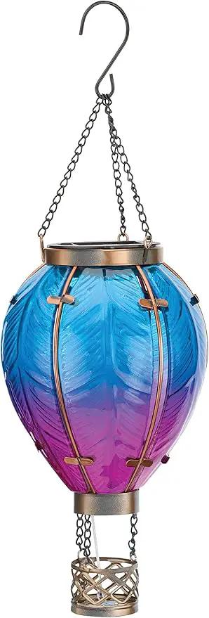 Regal Art & Gift Hot Air Balloon Solar Lantern – Hanging Solar-Powered LED Lights, Waterproof Portable Decorative Outdoor Lamp Made of Metal & Glass for Garden, Patios & Pathway – Blue (Small) by GreenHaven Gardens