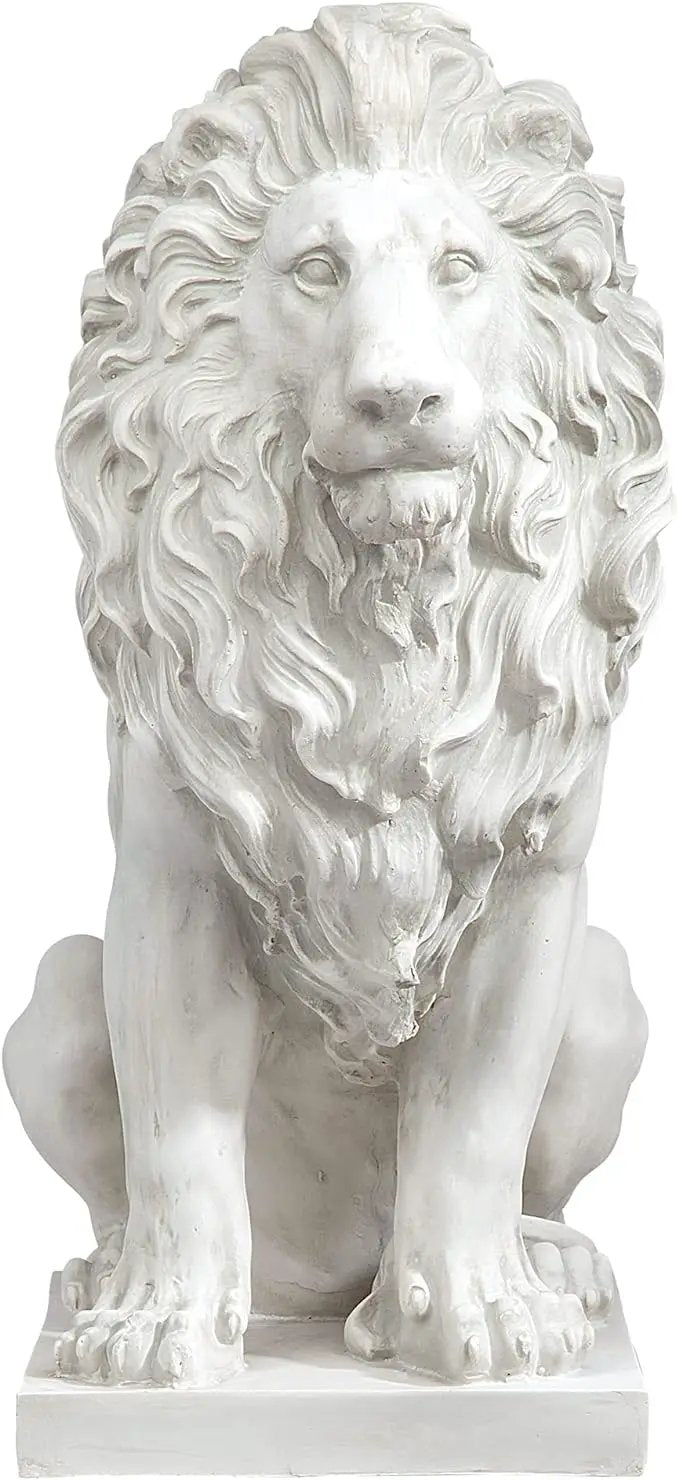 Design Toscano Lion of Florence Sentinel Statue (13 Inches Wide, 21 Inches Deep, 28 Inches High) and Classic Statuary Garden Plinth Base Riser, Large (15 Inches Wide,14 Inches Deep,15 Inches High) by GreenHaven Gardens
