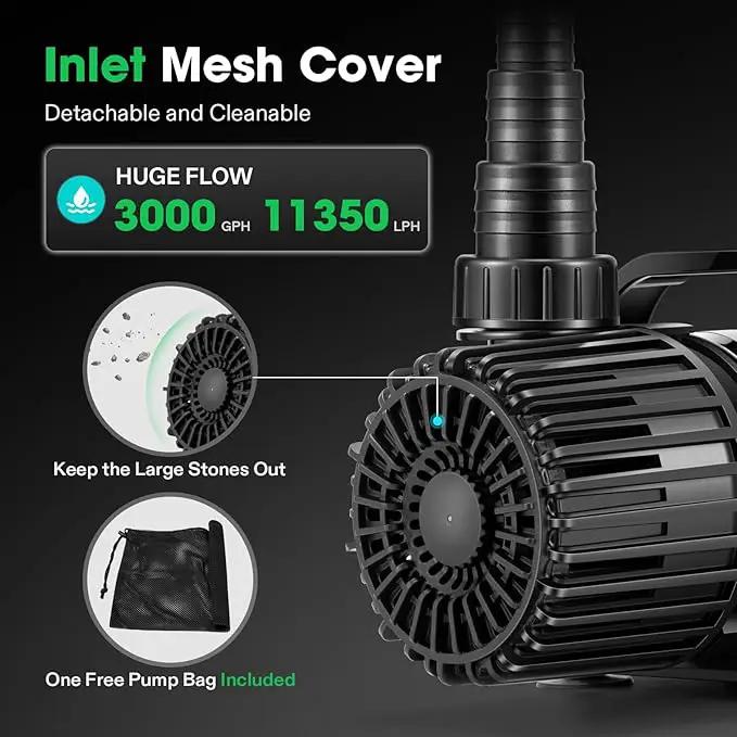 VIVOSUN 2700 GPH Submersible Water Pump with Barrier Bag, 120W Pond Pump, Ultra Quiet Aquarium Pump with 15FT. Lift Height for Pond, Waterfall, Fish Tank, Statuary, Hydroponic by GreenHaven Gardens