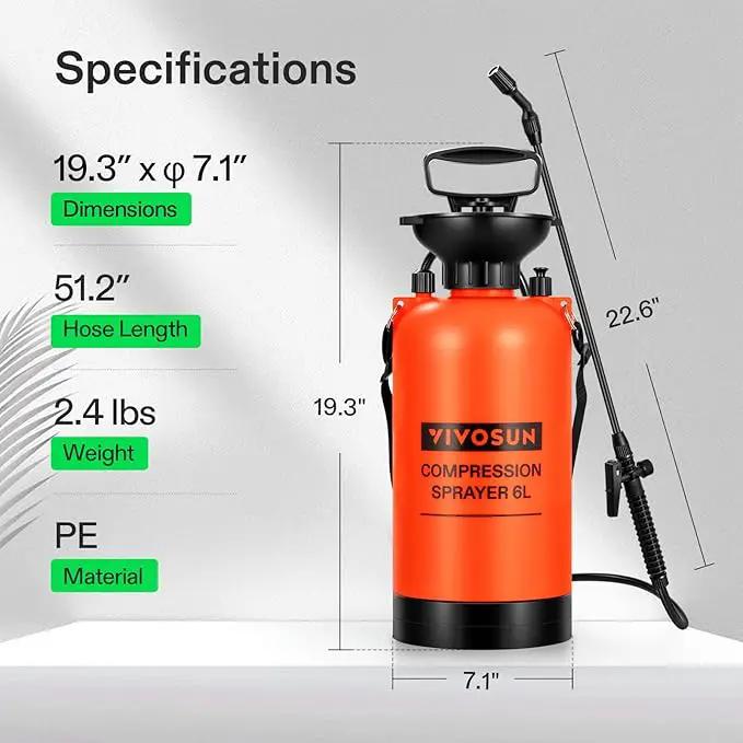 VIVOSUN 1.59-Gallon Pump Pressure Sprayer, Pressurized Lawn & Garden Water Spray Bottle with Adjustable Shoulder Strap, for Plants Spraying, Garden Watering and Household Cleaning by GreenHaven Gardens