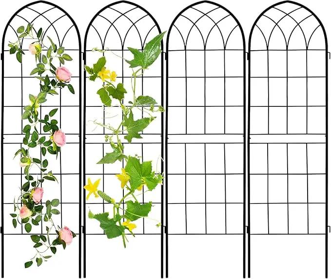 LZRS 4 Pack 71x20in Rustic Iron Arch Decoration Garden Trellis with Black Metal Coating – Perfect for Supporting Climbing Plants Outdoor, Roses, Vines, Flowers, and Vegetables. by GreenHaven Gardens
