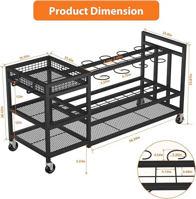 Garden Tool Organizer with Wheels-Movable Garden Tool Rack with Storage Hooks for Long-Handled Tools/Rakes/Brooms/Shovels,Heavy Duty Metal Garden Tool Storage for Garage,Shed,Garden,Black by GreenHaven Gardens